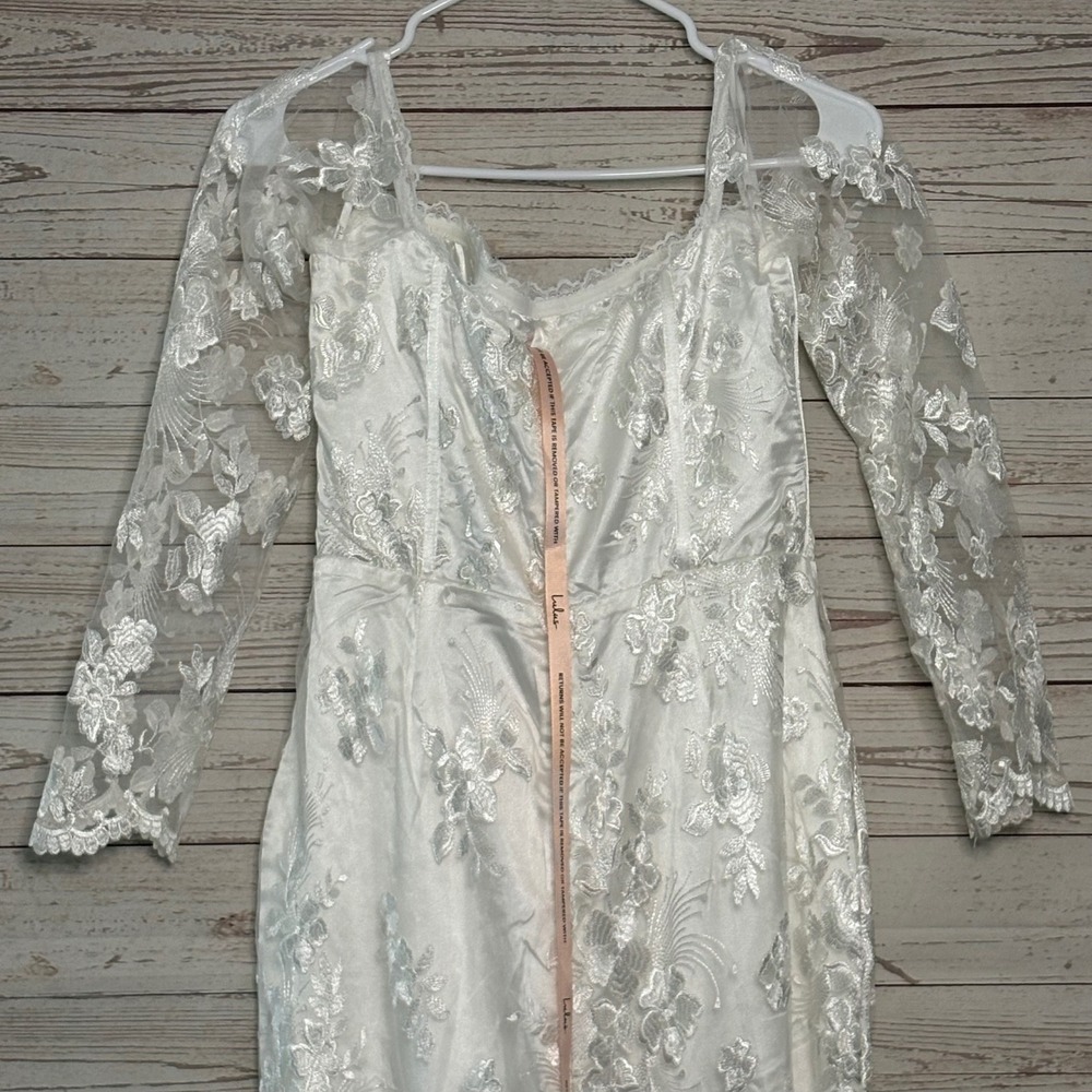 Lulus Lucina White Embroidered Bustier Long Sleeve Maxi Dress Medium - Picture 7 of 11